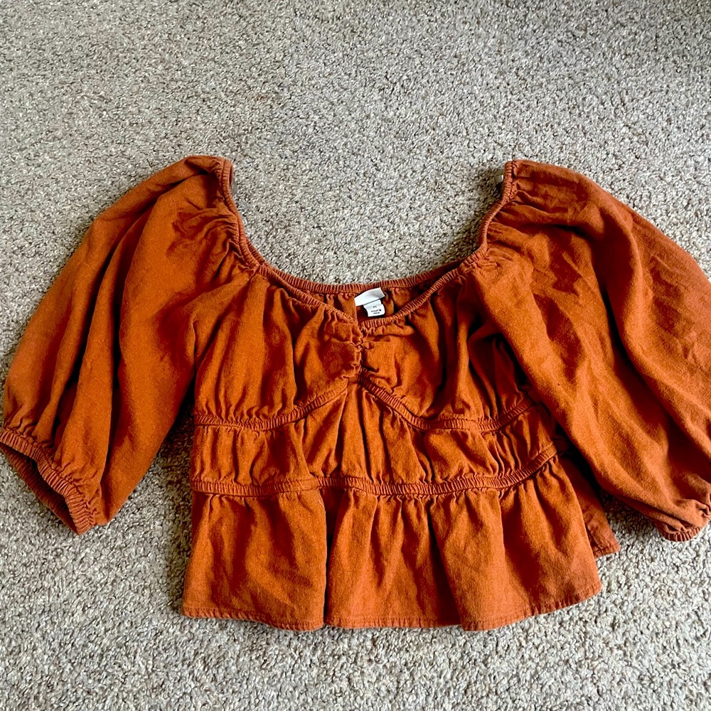 A new day brown/orange puff sleeve top
